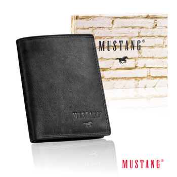 MUSTANG DENIMO HIGH WALLET MĘSKI PORTFEL SKÓRZANY NA KARTY POJEMNY BLACK RFID