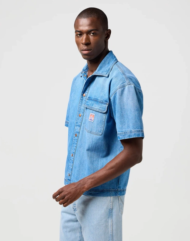 MESKA KOSZULA JEANSOWA WRANGLER SS CJ OVERSHIRT MID WASH 112362747