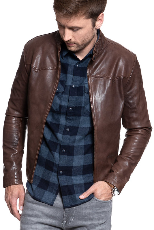 KURTKA SKÓRZANA WRANGLER WESTERN BIKER CHOCOLATE BROWN W4762ZAVM 112129047