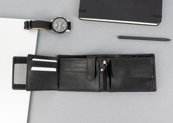 ZESTAW PREZENTOWY MUSTANG - SKÓRZANY PORTFEL I PASEK MĘSKI BLACK