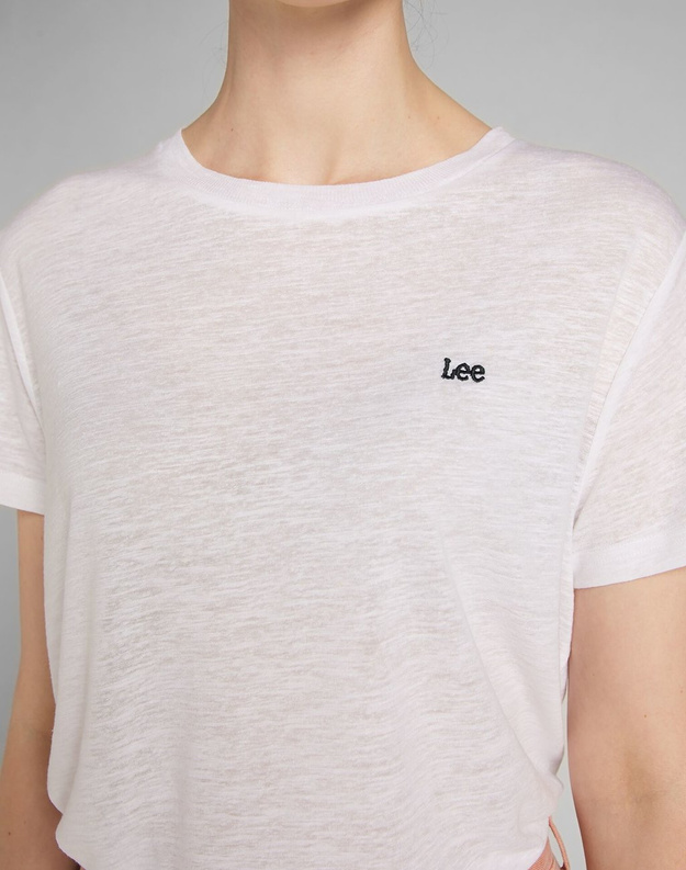 LEE CREW TEE DAMSKI T-SHIRT KOSZULKA NADRUK LOGO BRIGHT WHITE L41RENLJ 112140044