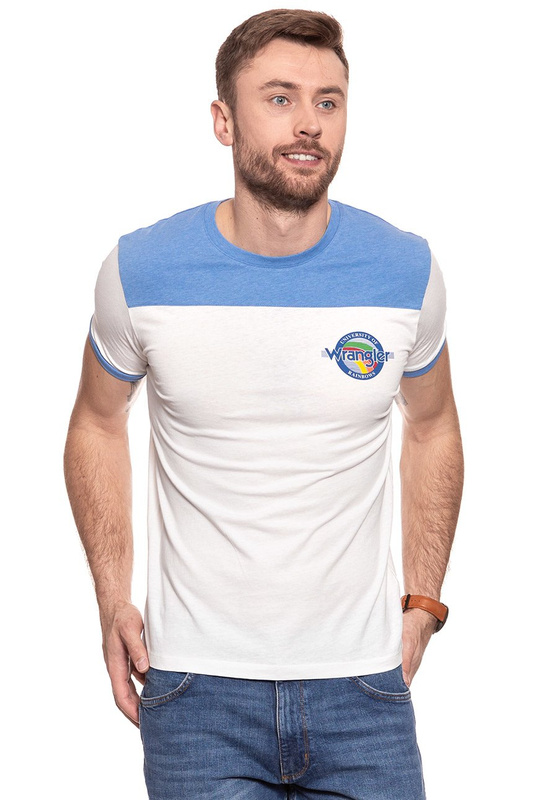 KOSZULKA WRANGLER RINGER BLOCK TEE RIVIERA BLUE W7B46FQ7S 112131481