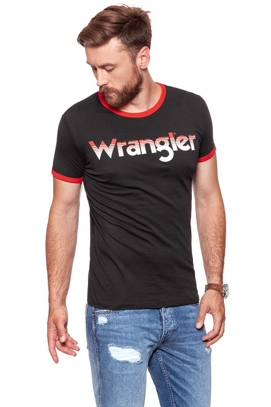 KOSZULKA WRANGLER LOGO RINGER TEE FADED BLACK W7B68FQV6 112131530
