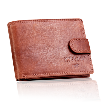 MUSTANG Denimo Wallet Side Opening With Button SKÓRZANY PORTFEL POJEMNY NA KARTY PREMIUM RFID