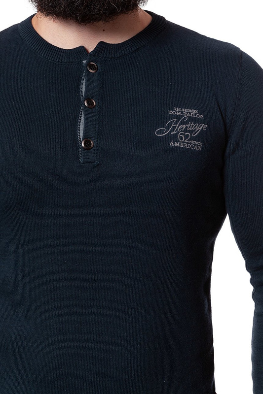 MĘSKI SWETER TOM TAILOR HENLEY WITH RIB DETAILS KNITTED NAVY 3018989.00.10 COL. 6800