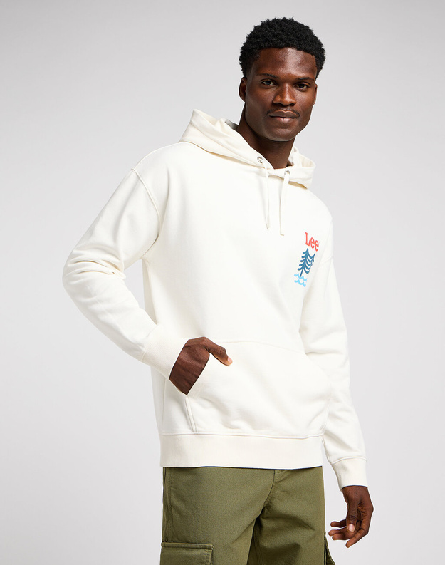 LEE GRAPHIC HOODIE MĘSKA BLUZA Z KAPTUREM NIEROZPINANA ECRU 112349068 LM34015543