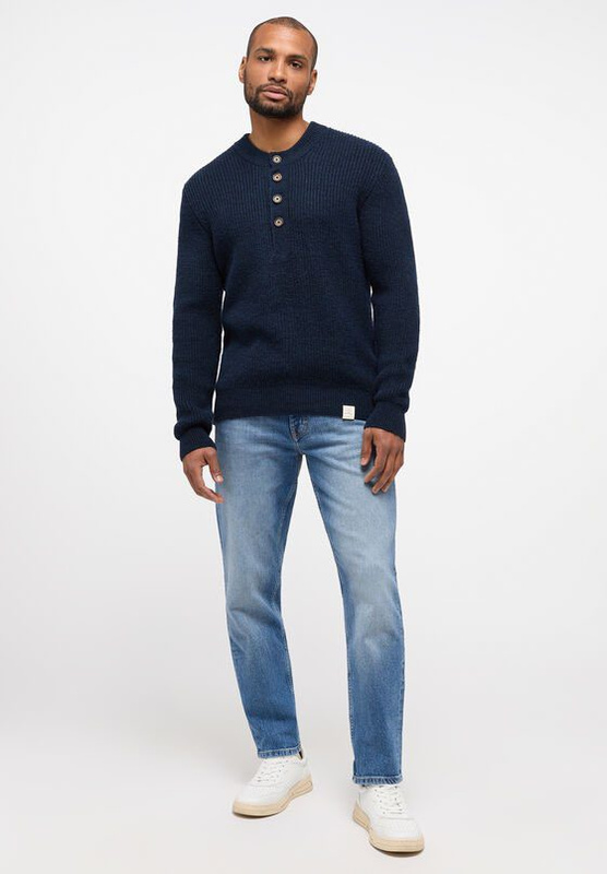 Męski Sweter Mustang Style Emil C Henley Total Eclipse 1014118 5226 