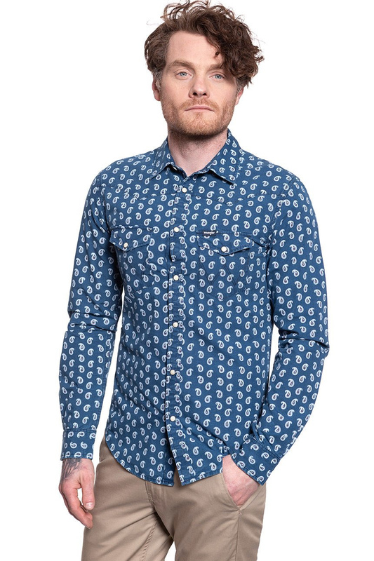 KOSZULA WRANGLER LS WESTERN SHIRT MID INDIGO W5A25TQ8E 112130001