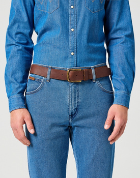 MĘSKI PASEK KLAMRA WRANGLER  FULL GRAIN BELT DARK BROWN 112358072