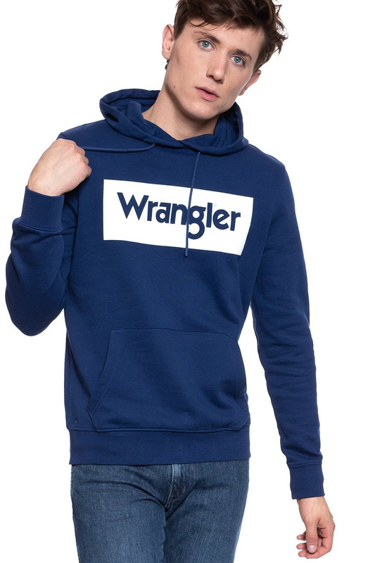 BLUZA WRANGLER LOGO HOODIE BLUE DEPTHS W641HYXJY 112130474