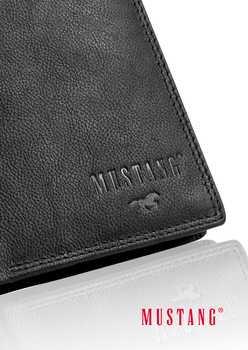 MUSTANG DENIMO HIGH WALLET MĘSKI PORTFEL SKÓRZANY NA KARTY POJEMNY BLACK RFID
