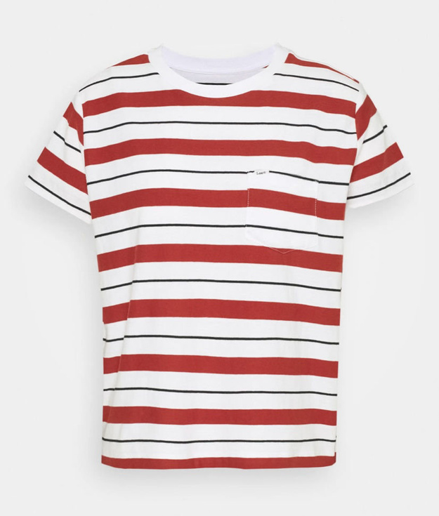 LEE RELAXED POCKET TEE DAMSKI T-SHIRT KOSZULKA W PASKI RED OCHRE L40RYHOE 112108724