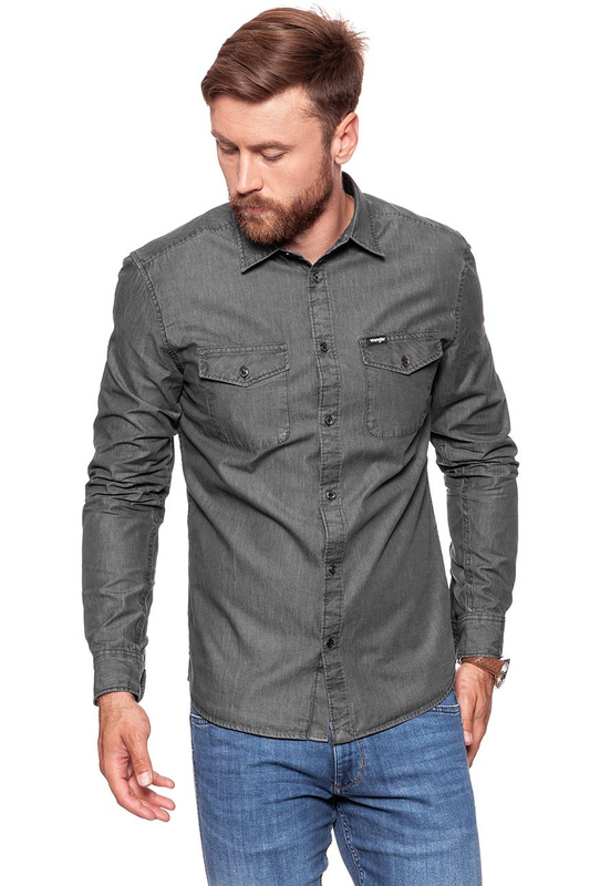 KOSZULA WRANGLER LS 2PKT FLAP SHIRT FADED BLACK W5917SWV6 112129700