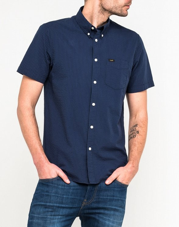 LEE BUTTON DOWN SS MĘSKA KOSZULA MATERIAŁOWA KRÓTKI RĘKAW NAVY DROP L886GDEE 112123643
