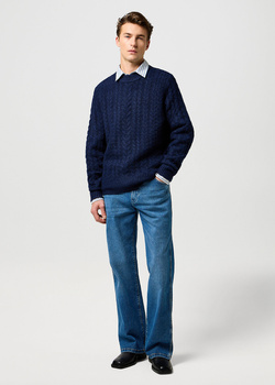 MESKI SWETER  WRANGLER CABLE KNIT SWEATER DENIM HEATHER 112371654