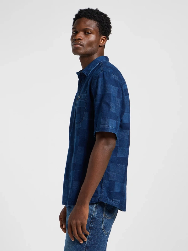 MESKA KOSZULA LEE POPOVER SHIRT SS INDIGO PATCHWORK DOBBY 112364121