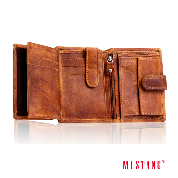 MUSTANG Denimo High Wallet Side Opening UNIWERSALNY SKÓRZANY PORTFEL POJEMNY NA KARTY RFID