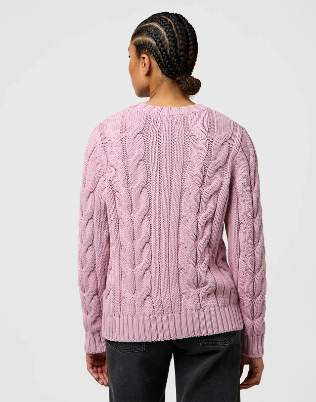 DAMSKI SWETER WRANGLER CABLE KNIT CREW KEEPSAKE LILAC 112370799