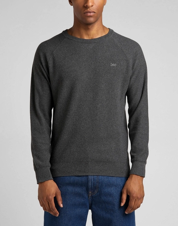 LEE RAGLAN CREW KNIT MĘSKI SWETER KLASYCZNY LOGO DARK GREY L83PKH06 112321534