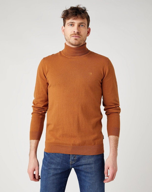 MĘSKI SWETER WRANGLER ROLL NECK KNIT NUTMEG BROWN W8A22PH02 112141658
