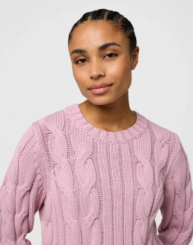 DAMSKI SWETER WRANGLER CABLE KNIT CREW KEEPSAKE LILAC 112370799