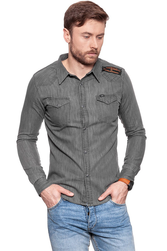 LEE WESTERN SHIRT SLIM GREY WASH L643KEFU 