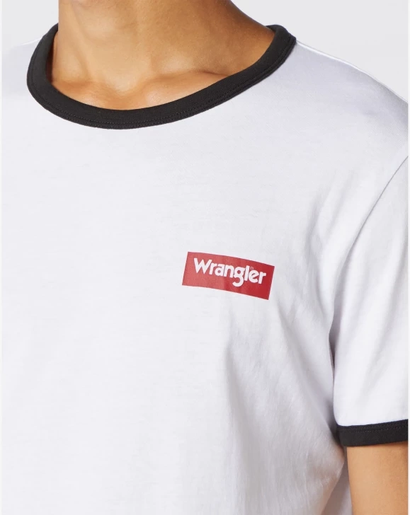 WRANGLER SS RINGER TEE MĘSKI T-SHIRT KOSZULKA Z NADRUKIEM LOGO WHITE W7D4D3989 112131752