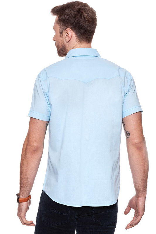 KOSZULA MĘSKA KRÓTKI RĘKAW WRANGLER SS WESTERN SHIRT CHAMBRAY BLUE W58736SUV 112129541