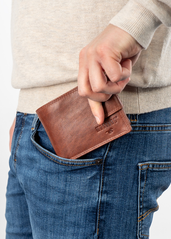 MUSTANG Denimo Wallet Side Opening With Button SKÓRZANY PORTFEL POJEMNY NA KARTY PREMIUM RFID