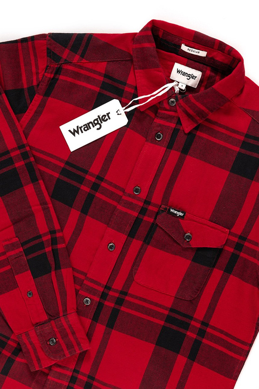 KOSZULA WRANGLER LS 1PKT FLAP SHIRT SALSA RED W5932T2WN 112129738