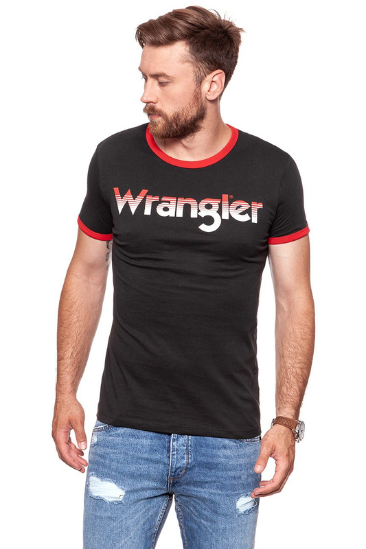 KOSZULKA WRANGLER LOGO RINGER TEE FADED BLACK W7B68FQV6 112131530