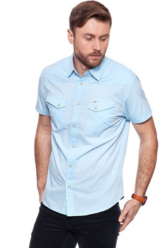 KOSZULA MĘSKA KRÓTKI RĘKAW WRANGLER SS WESTERN SHIRT CHAMBRAY BLUE W58736SUV 112129541