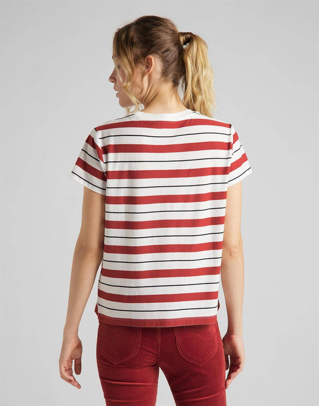 LEE RELAXED POCKET TEE DAMSKI T-SHIRT KOSZULKA W PASKI RED OCHRE L40RYHOE 112108724