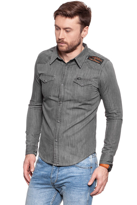 LEE WESTERN SHIRT SLIM GREY WASH L643KEFU 