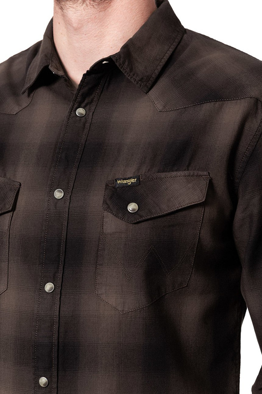 KOSZULA WRANGLER LS WESTERN SHIRT CHOCOLATE BROWN W57163NVM 112129400
