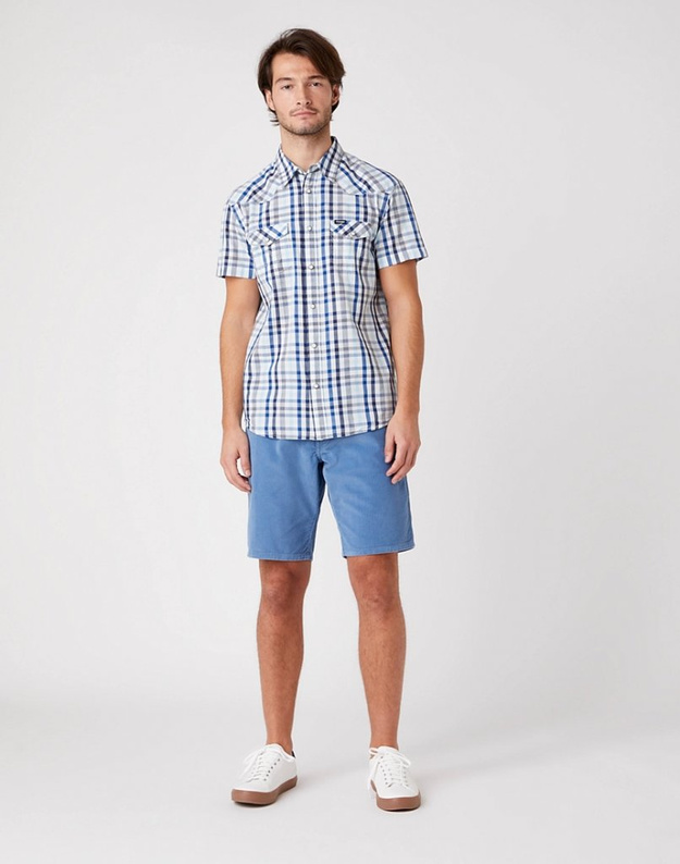 MĘSKA KOSZULA W KRATE WRANGLER SS WESTERN SHIRT CERULEAN BLUE W5J04MXVT 112130145