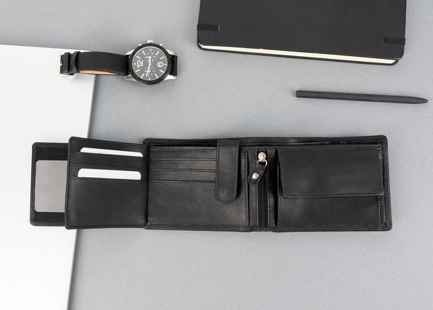 ZESTAW PREZENTOWY MUSTANG - SKÓRZANY PORTFEL I PASEK MĘSKI BLACK