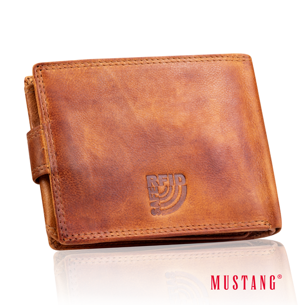 MUSTANG Denimo Wallet Side Opening With Button SKÓRZANY PORTFEL POJEMNY MA KARTY PREMIUM RFID