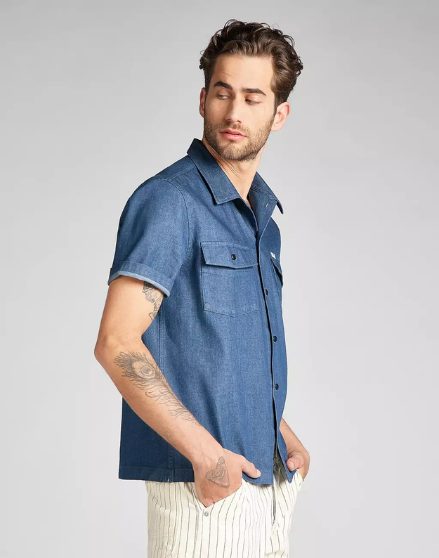 LEE SS SERVICE SHIRT MĘSKA KOSZULA JEANSOWA WASHED BLUE L93GMS36 112124160