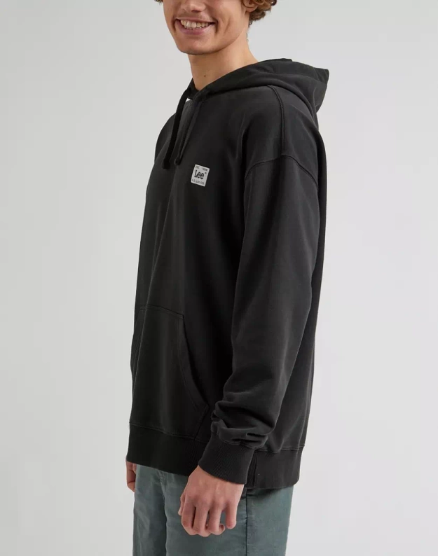 LEE CORE LOOSE HOODIE MĘSKA BLUZA Z KAPTUREM LOGO WASHED BLACK L84WFXON 112330671