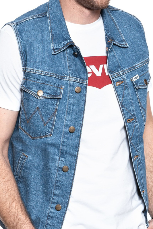 MĘSKI BEZRĘKAWNIK JEANSOWY WRANGLER DENIM VEST BORA BLUE W447Q318F 112128889