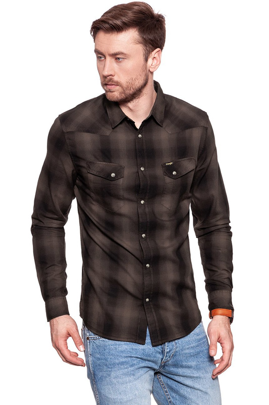 KOSZULA WRANGLER LS WESTERN SHIRT CHOCOLATE BROWN W57163NVM 112129400