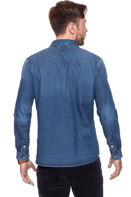 KOSZULA JEANSOWA MĘSKA WRANGLER WESTERN DENIM SHIRT MID STONE W5973LWZ4 112129837