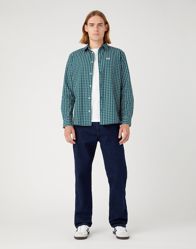 WRANGLER 1 POCKET SHIRT MĘSKA KOSZULA Z DŁUGIM RĘKAWEM W KRATĘ KRATA DEEP TEAL W5A24MG03