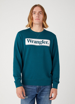WRANGELR SEASONAL CREW MĘSKA BLUZA NIEROZPINANA LOGO DEEP TEAL GREEN 112341199 W6F3016144