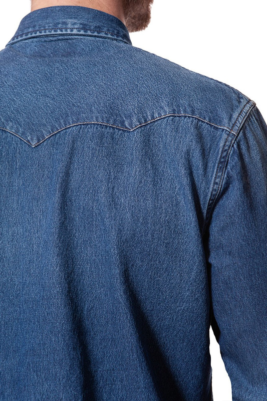 KOSZULA JEANSOWA MĘSKA WRANGLER WESTERN DENIM SHIRT MID STONE W5973LWZ4 112129837