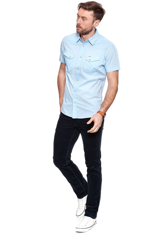 KOSZULA MĘSKA KRÓTKI RĘKAW WRANGLER SS WESTERN SHIRT CHAMBRAY BLUE W58736SUV 112129541