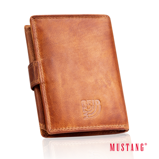 MUSTANG Denimo High Wallet Side Opening UNIWERSALNY SKÓRZANY PORTFEL POJEMNY NA KARTY RFID