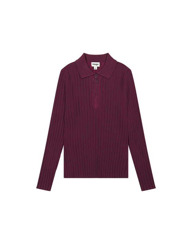 DAMSKI SWETER WRANGLER RIB KNIT POLO PLUM CASPIA 112356484