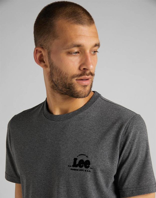 LEE SS TONAL FLOCK LOGO MĘSKI T-SHIRT DARK GREY MELE L62SFE06 112114819